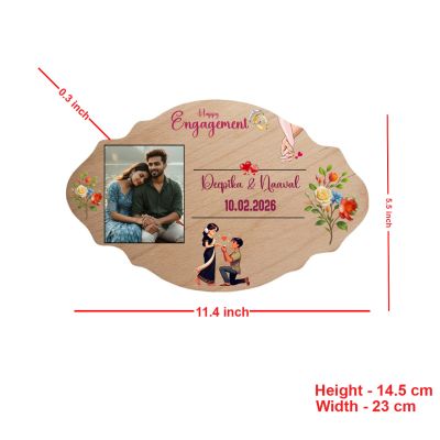 Personalized Happy Engagement Wooden Photo Frame   Engagement Gift for Couples, Best Friend, or Fiancé  Wooden Tabletop Keepsake